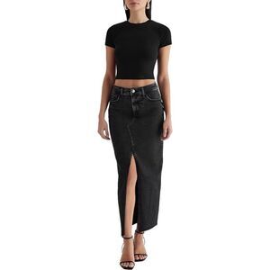 Express Black Denim Midi Skirt with Slit Size 6